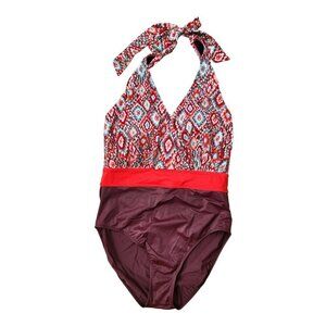 Keeprone Halter One-Piece Swimsuit Colorful Pink Slimming Women's 12